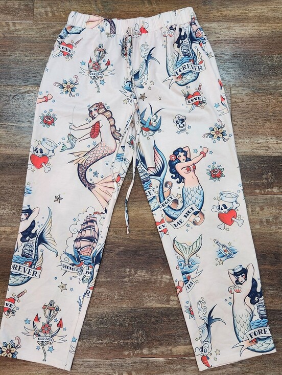 Source Unknown Pants - Edgy Rockabilly Mermaid Anchor Print Lounge Pants Size Large